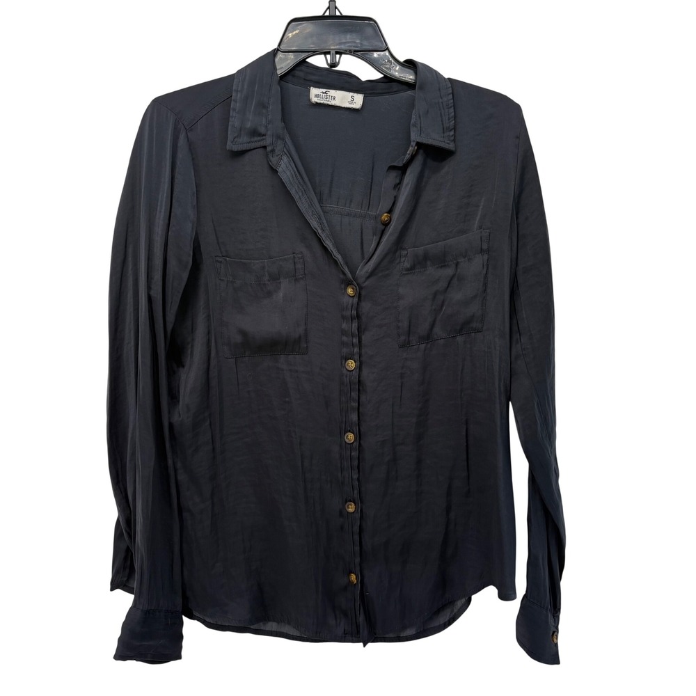 Hollister California Womens Small Black Button Down Long Sleeve Pocket Shirt
